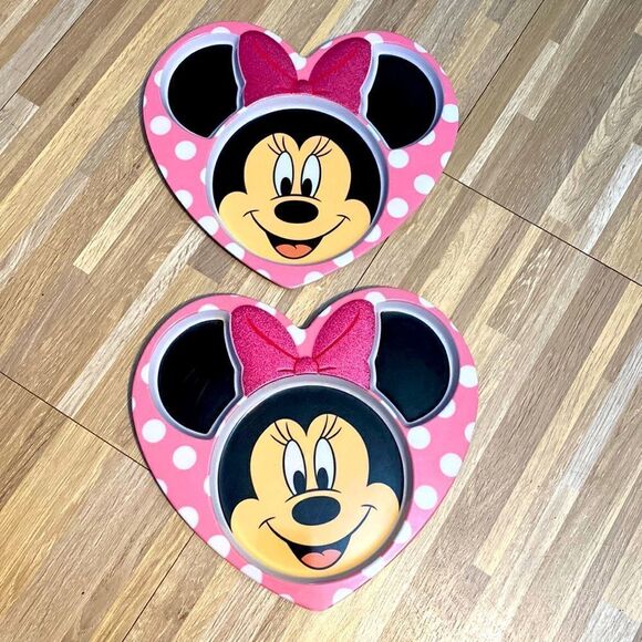 Disney Store Minnie Heart Shaped Plate COMPARTMENTS Glitter Bow CHILDS 9.5" euc - Picture 3 of 5